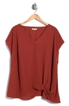 Pleione Twisted Hem Hi-low Top In Rust