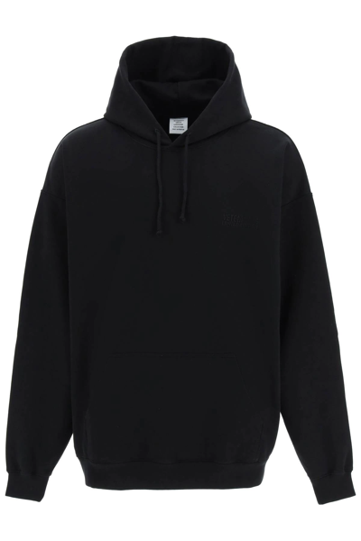 Vetements Logo Embroidered Cotton Molleton Hoodie In Black