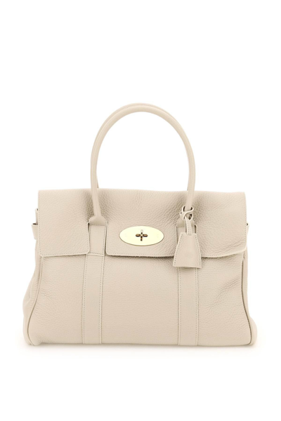 Mulberry Bayswater Beige Shoulder Bag With Postmans Lock In Hammered Leather In Neutral