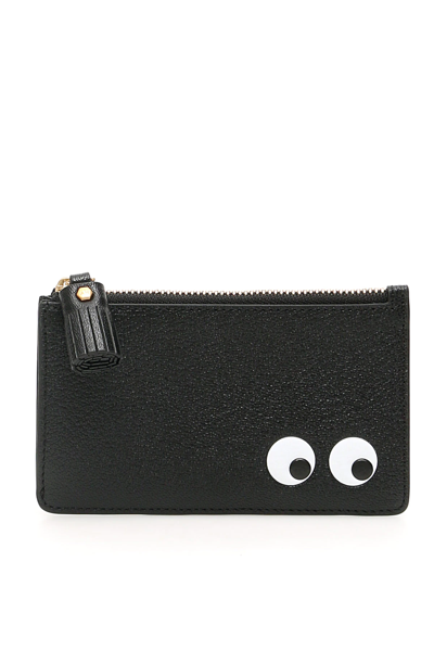 Anya Hindmarch Eyes Zipped Card Holder In Black Leather