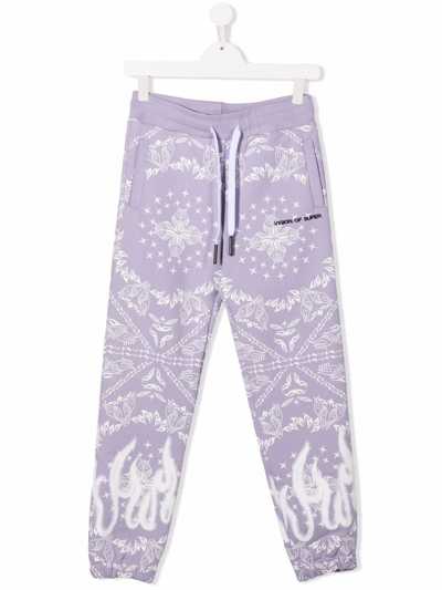Vision Of Super Teen Bandana-print Track Trousers In Purple