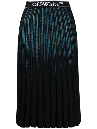 Off-white Glitter-stripe Pleated Skirt In Blue