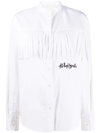 Palm Angels Logo Embroidered Fringed Shirt In White Black
