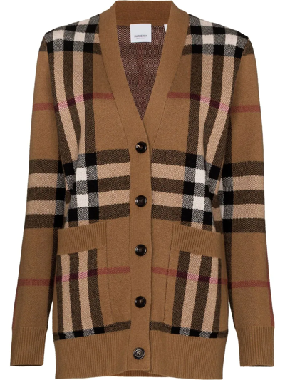 Burberry Checked Wool And Cashmere-blend Cardigan In Beige