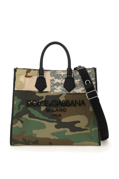 Dolce & Gabbana Patchwork Camouflage Shopping Bag In Green,khaki,black