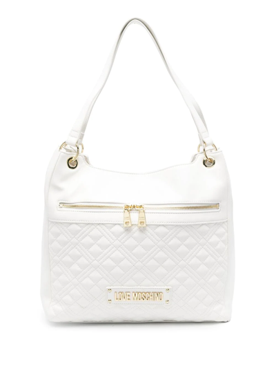 Love Moschino Logo-plaque Quilted Tote Bag In Weiss