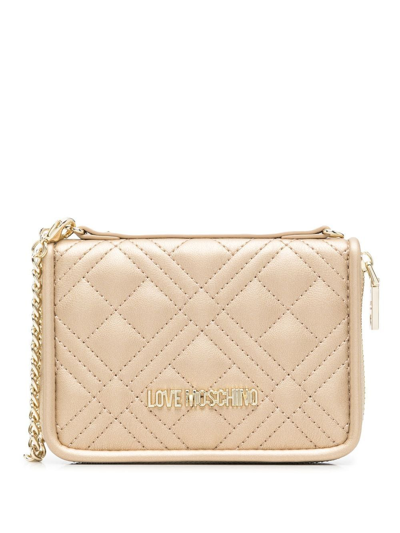 Love Moschino Logo-plaque Quilted Wallet In Gold