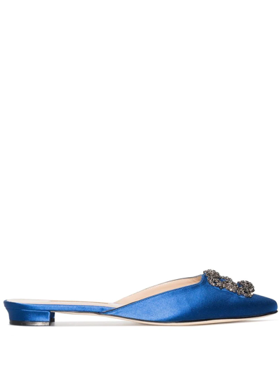 MANOLO BLAHNIK HANGISI CRYSTAL-BUCKLE FLAT PUMPS