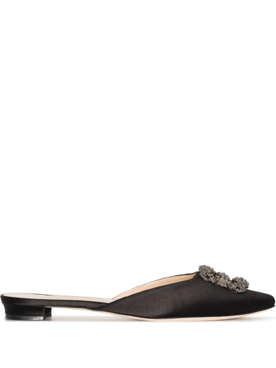 Manolo Blahnik Hangisi Crystal-buckle Flat Pumps In Black