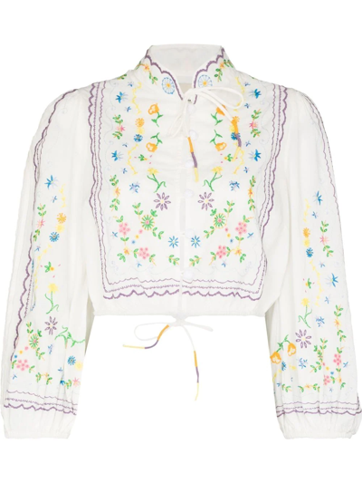 Alemais Juniper Floral-embroidered Cotton Blouse In Multi