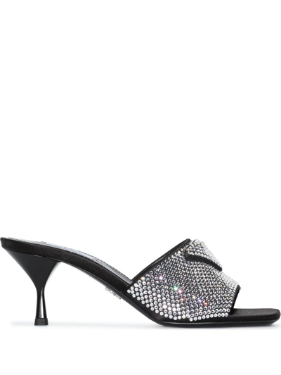 Prada Crystal Embellished Sandals In Black