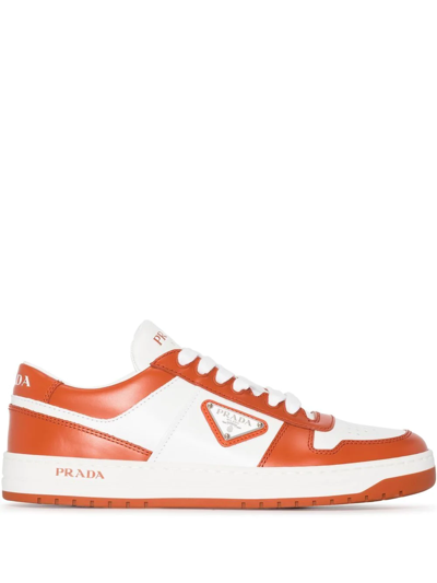 Prada Downtown Leather Sneakers In White