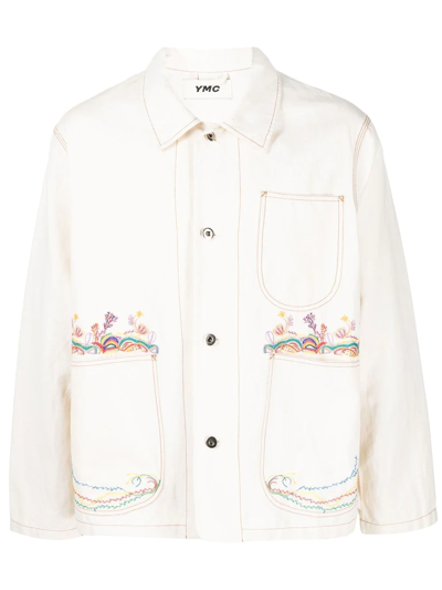 Ymc You Must Create Labour Embroidered Cotton-blend Jacket In Ecru