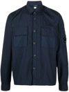 C.p. Company Blue Jacket With Classic Collar And Logo Patch On The Sleeve In Cotton Man In Blau