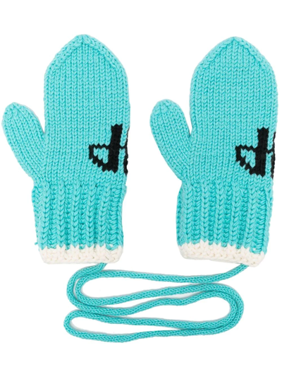 Patou Knitted Logo Mittens In Blau