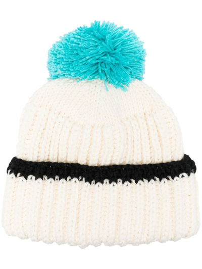 Patou Pompom-trim Knitted Hat In Weiss