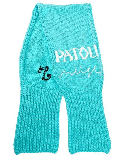 Patou Intarsia Logo-knit Scarf In Blau