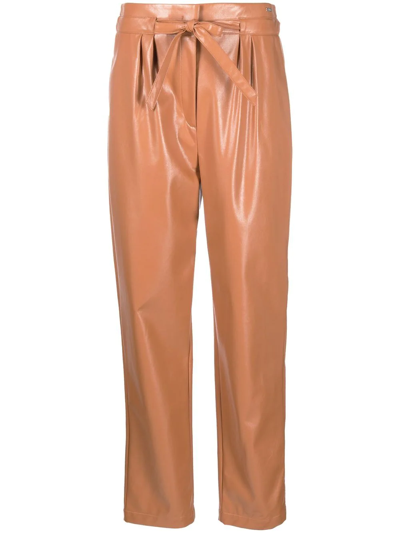 Armani Exchange High-waist Faux-leather Trousers In Braun