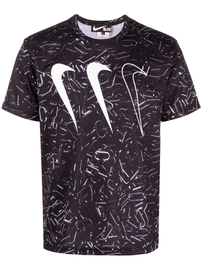 Black Comme Des Garçons X Nike Chain-print Swoosh Logo T-shirt In Schwarz