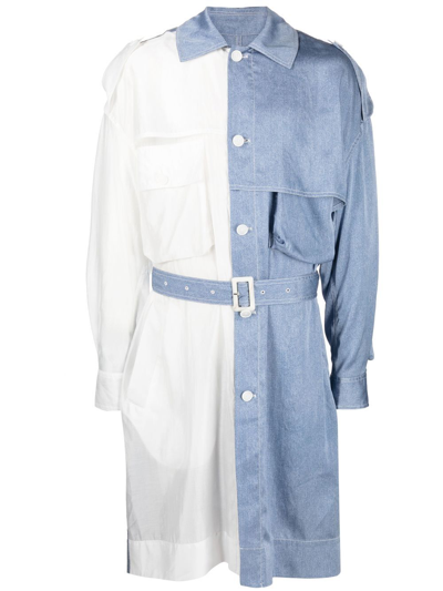 Feng Chen Wang Two-tone Belted Trench Coat In Blau