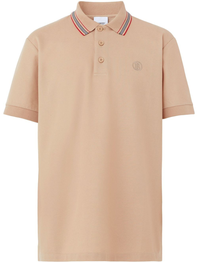 Burberry Pierson Icon Stripe Tb Cotton Polo In Soft Fawn