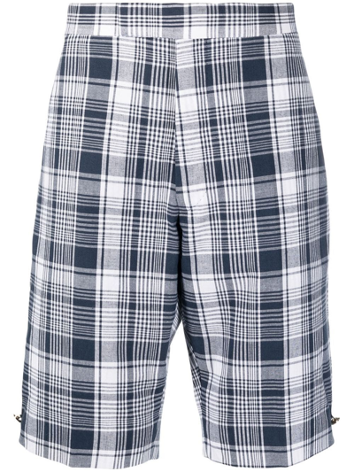 Thom Browne Check Straight-leg Shorts In Navy