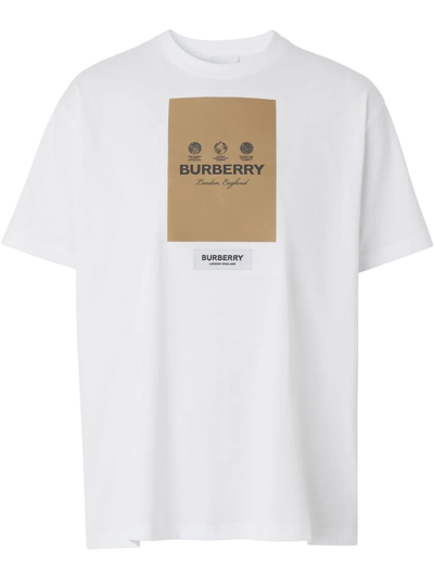 Burberry Oversize White T-shirt With Patch Label In White,beige