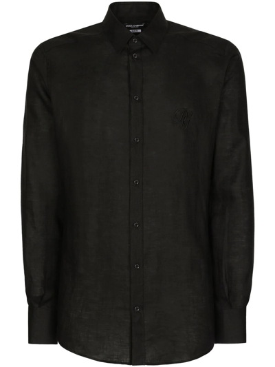 Dolce & Gabbana Long-sleeve Linen Shirt In Schwarz