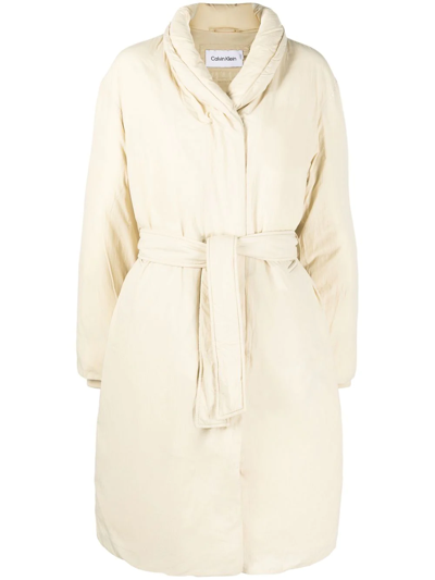 Calvin Klein Down Wrap Puffer Coat In Neutrals