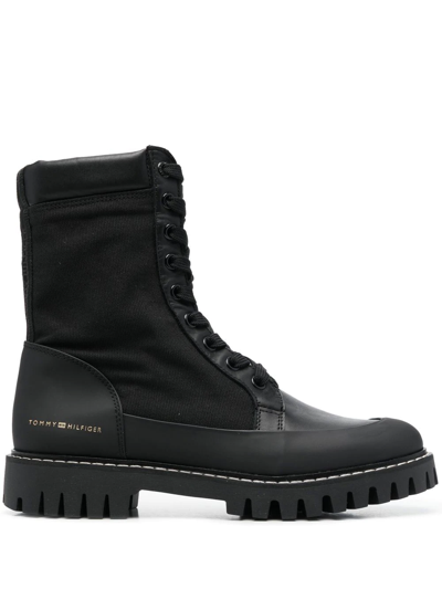 Tommy Hilfiger Logo-stamp Lace-up Boots In Schwarz