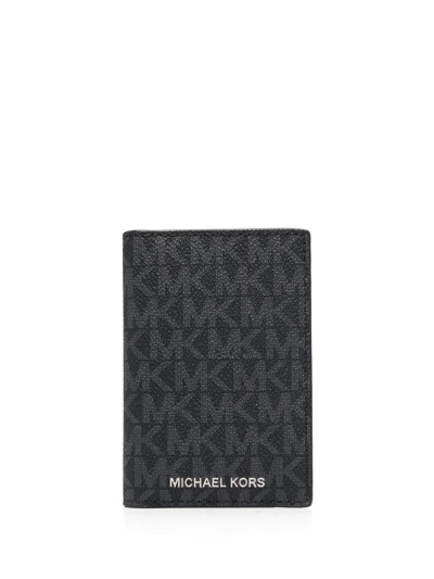 Michael Kors Monogram-print Leather Cardholder In Black