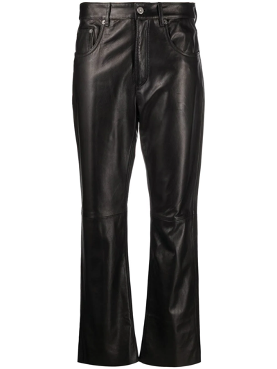 Golden Goose Golden Leather Cropped Flare Pants In Black