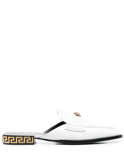 Versace La Medusa Loafer Mules, Female, White, 37 In Weiss