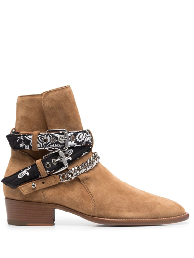 Amiri Buckle-fastening Leather Boots In Brown / Suede