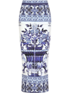 Dolce & Gabbana High Waist Stretch Silk Charmeuse A-line Midi Skirt In Blue