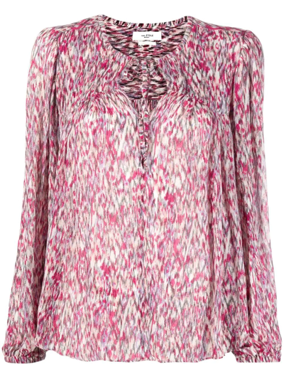 Isabel Marant Étoile Daytonea Floral Long Sleeve Blouse In Raspberry Ecru