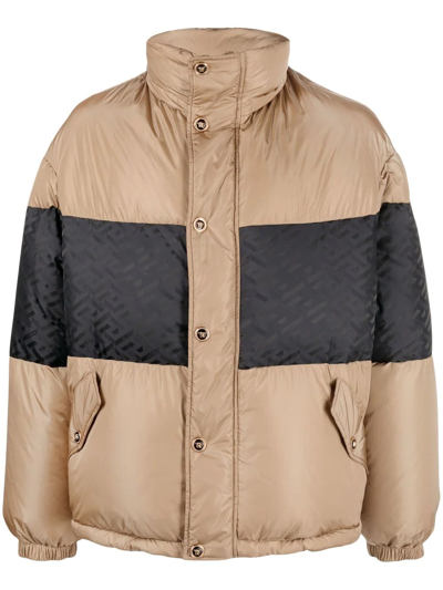 Versace La Greca Puffer Jacket In Neutrals