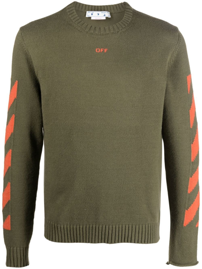 Off-white Off White Mans Green Diag Arrow Cotton Blend Sweater