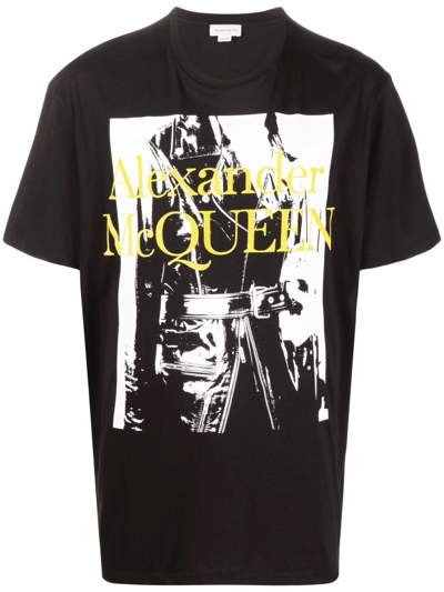 Alexander Mcqueen Black T-shirt With Logo And Graphic Print
