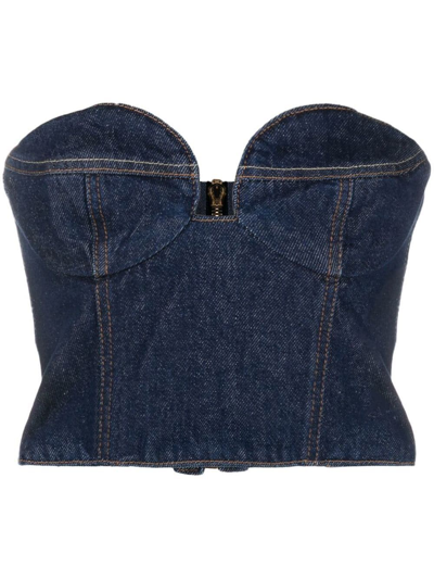 Magda Butrym Strapless Cropped Denim Bustier Top