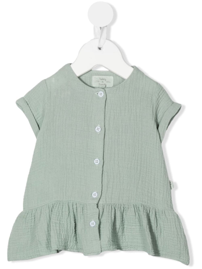 Teddy & Minou Babies' Frilled-hem Cheesecloth Dress In Green