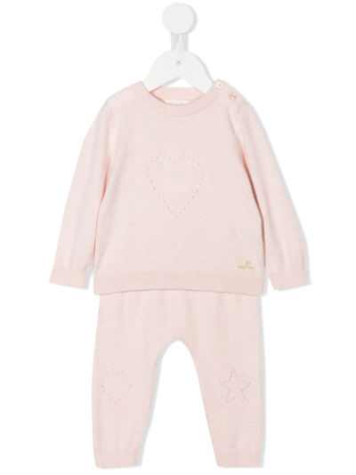 Marie-chantal Perforated-detail Two-piece Babygrow Set In Pink