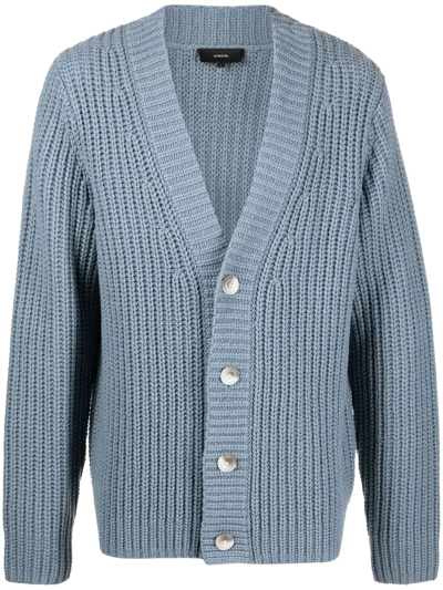 Vince Rib-knit Wool-cashmere Cardigan In Light Abyss