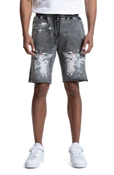 Prps Emil Angel Print Cotton Shorts In Charcoal