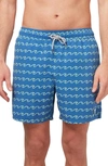 Tom & Teddy Wave Print Swim Trunks In Seafoam