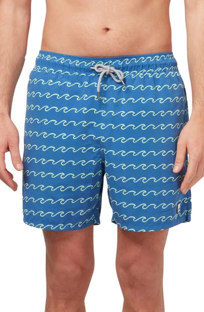 Tom & Teddy Wave Print Swim Trunks In Seafoam