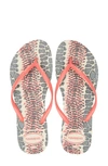 Havaianas Slim Animal Print Flip Flop In Beige/ Coral Fluor