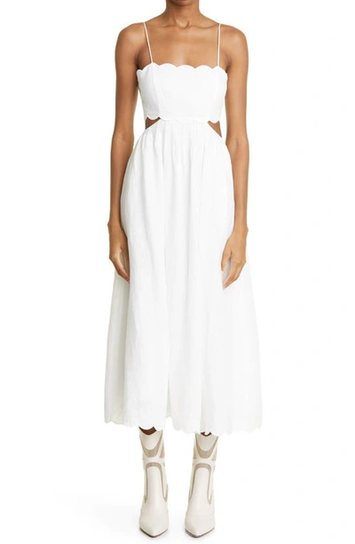 Zimmermann Jude Scalloped Cutout Linen Midi Dress In White