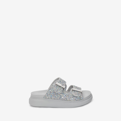 Alexander Mcqueen Double-strap Glitter-embellished Sandals In Silver
