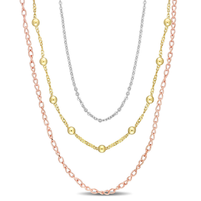 Amour Chain Necklace In 3-tone 18k Gold Plated Sterling Silver In Tri-color